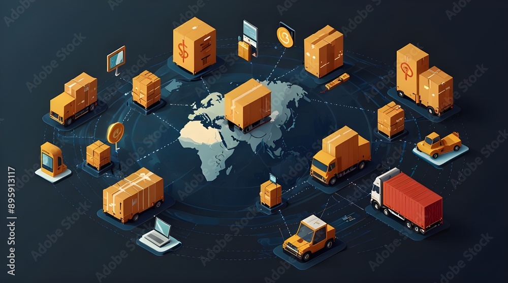 Isometric global logistics network Air cargo rail transportation ...