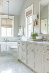 Wall Mural - modern bathroom with white cabinets and white bathtub.