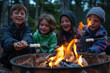 © Michael - Children Roasting Marshmallows Around Campfire In Forest: Perfect For Outdoor Adventure Advertising