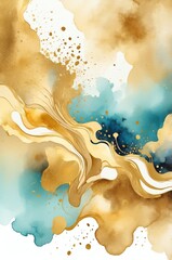 Wall Mural - gold theme color abstract gradient painting watercolor illustration design copy space