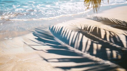 Wall Mural - Shadow of Coconut Leaf on Clean Sand Beach - Summer and Holiday Background