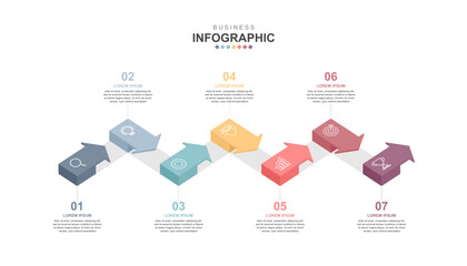 Infographic elements template, Business concept Timeline 7 steps, workflow layout, icons, diagram, report, web design. Creative, marketing data, vector.