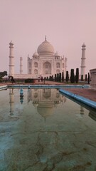 sunrise over the mighty taj mahal one of the seven wonders of the world in agra, india