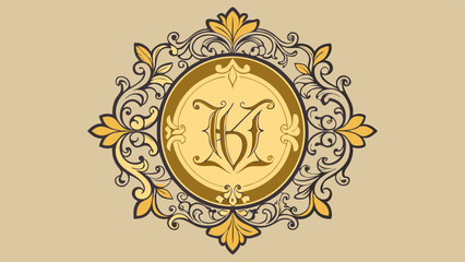 Wall Mural - Antique vintage wedding crest frame for monogram illustration