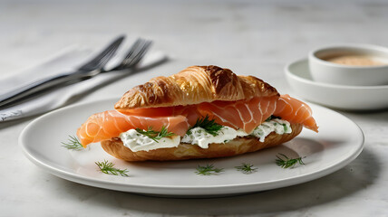 Wall Mural - croissant sandwich with smoked salmon