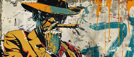 Wall Mural - Abstract Man Smoking Cigar.