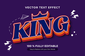 Wall Mural - Vector text effect featuring the word 'King' in a 3D style with a crown, perfect for a logo or design. fully editable text effect