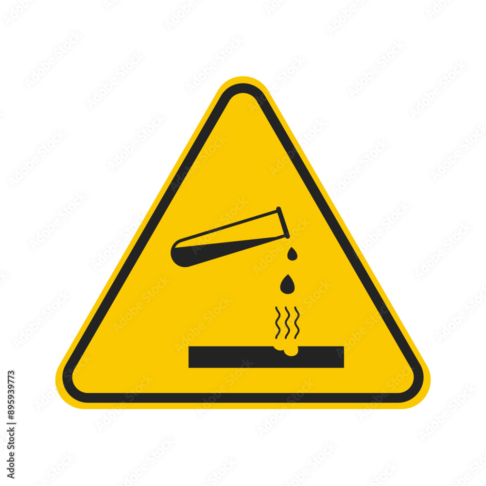 Yellow triangle sign of dangerous liquid for school, laboratory ...