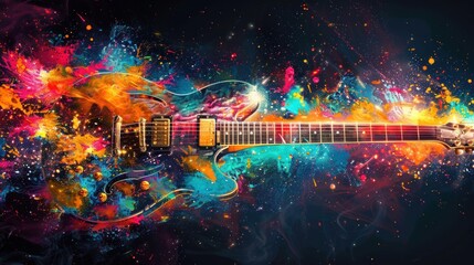 Poster - Electric Guitar with Colorful Abstract Background