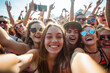 © MOTOKO Stock - Joyful Young Woman Taking Selfie At Outdoor Music Festival: Perfect For Event Marketing And Social Media