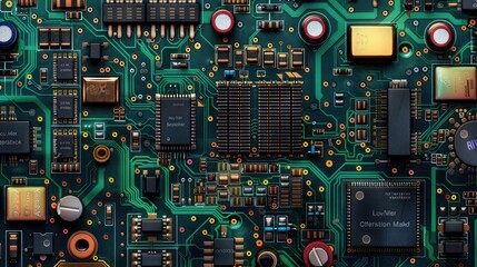Aufkleber - A detailed image of a circuit board with microchips and electronic components.