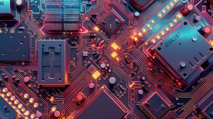 Aufkleber - A detailed image of a circuit board with microchips and electronic components.