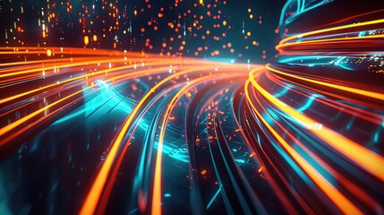 Poster - A digital illustration of a futuristic business concept with glowing lines.
