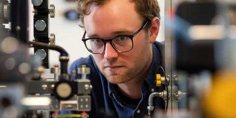 Aufkleber - Scientist wearing glasses working with high precision equipment in a laboratory