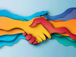 © Sarawut - Colorful vector handshake in paper cut style, no more than five colors, friendship day,