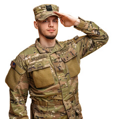 Canvas Print - Photo of soldier doing salute pose military person human.