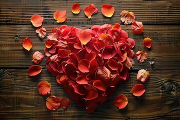 Poster - Autumn red and orange leaves with heart. Fall wooden background.