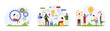 © Iconic Prototype - Success business solution research, strategic planning set. Tiny people discuss and customize creative ideas on project scheme, work with light bulb lock and key, gears cartoon vector illustration