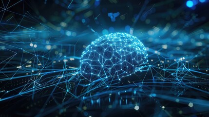 Poster - A futuristic background with a digital brain and neural network connections.