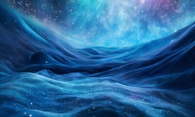 Blue golden aurora texture glowing wave galaxy star sky, energetic cosmos nebula fantasy heaven universe background art