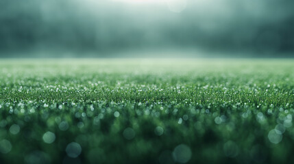 Wall Mural - A field of green grass with raindrops on it