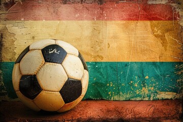 Wall Mural - Vintage soccer ball with Brazil flag colors.