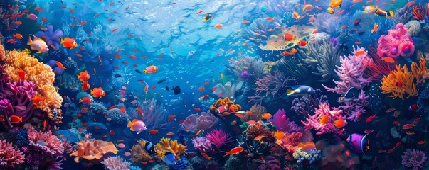 Sticker - A vibrant coral reef teeming with colorful fish.