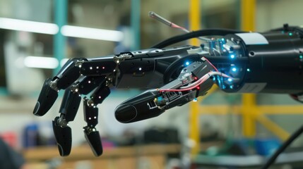 Poster - Diagram of a robotic arm with force feedback, showing how sensors provide real-time feedback for precise manipulation of objects