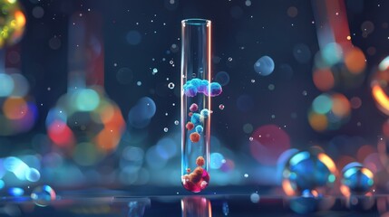 Poster - diagram of a test tube with a reaction involving solids and liquids, illustrating how solid substanc