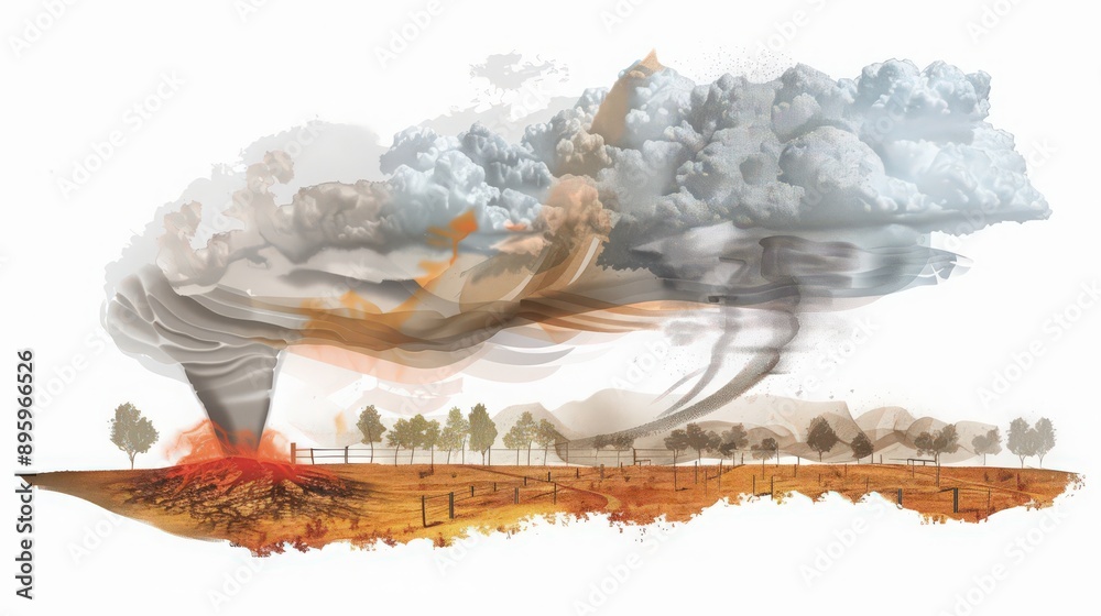 Tornadp Rotation Pattern Diagram of a tornado, showing the funnel cloud, rotation, and the ...