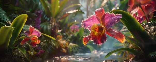 Wall Mural - Exotic orchids displaying their vibrant colors, 4K hyperrealistic photo