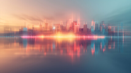 Wall Mural - A city skyline is reflected in a body of water