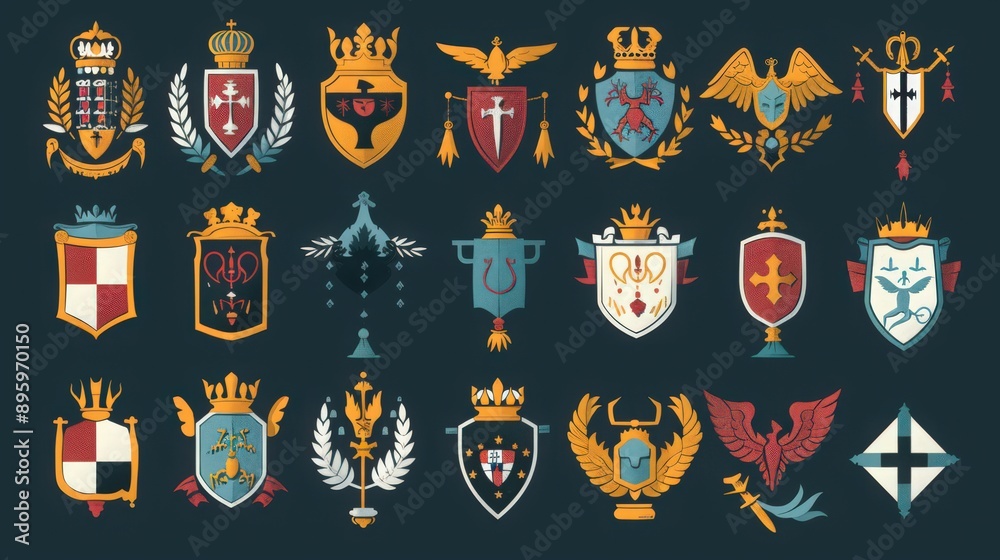 Illustrate a collection of heraldic symbols used in various ceremonies ...