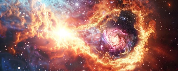 Wall Mural - Galaxy collision with vibrant bursts, 4K hyperrealistic photo