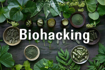 modern biohacking. green natural dietary supplements