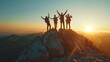 © Sweetrose official  - Group of people on peak mountain climbing helping team work , travel trekking success business concept. Young asian couple climbing up on the mountain and team work concept, Sunset background.