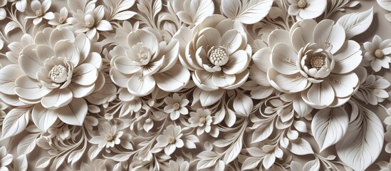 Aufkleber - 3D rendering floral design beige background is made up multiple