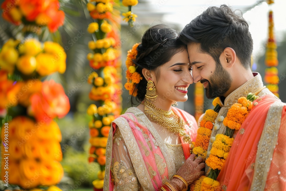 indian couple dressed in traditional attire Stock Photo | Adobe Stock