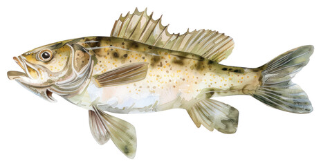 Poster - PNG Detailed watercolor fish illustration