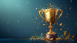 © Sweetrose official  - streamers competition Golden sport trophy confetti background streamer gold cup winner prize best illustration celebration succeed champion award. Champion golden trophy isolated on black background.