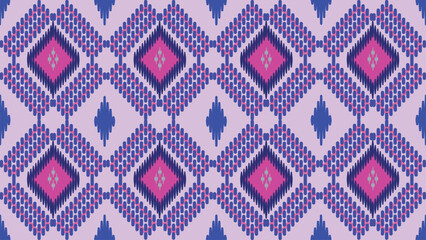 Wall Mural -  Ikat Geometric seamless pattern on light purple background.