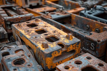 Sticker - Rusty Metal Plates Piled Together in an Industrial Setting