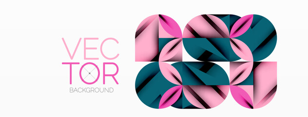 Poster - Circle, square and flower petal geometric background. Round shapes composition for wallpaper, banner, background or landing