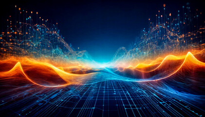 Poster - Abstract Digital Landscape with Glowing Connections