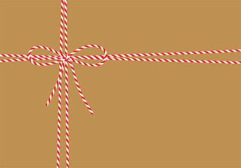 Wall Mural - Abstract craft background, gift tied up with cotton red rope bakers twine bow and ribbons. Packing string for decoration, present, pastry boxes for New Year, Christmas. Vector EPS10