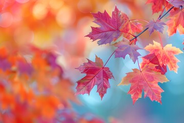 Wall Mural - Vibrant Autumn Leaves in a Colorful Bokeh Background