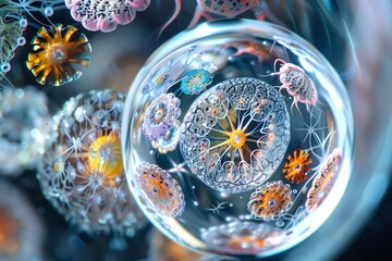 Aufkleber - Close-up of intricate, colorful mandala-like patterns inside a transparent sphere, showcasing artistic detail and vibrant design.