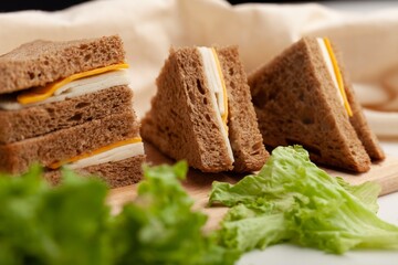 Wall Mural - Delicious fresh Sandwich with Cheese and salad