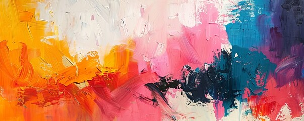 An abstract expressionist painting with bold colors and energetic brushstrokes.