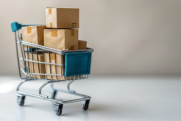 A replica of a small shopping cart full of shopping items illustrates the excitement of shopping online on social media.

